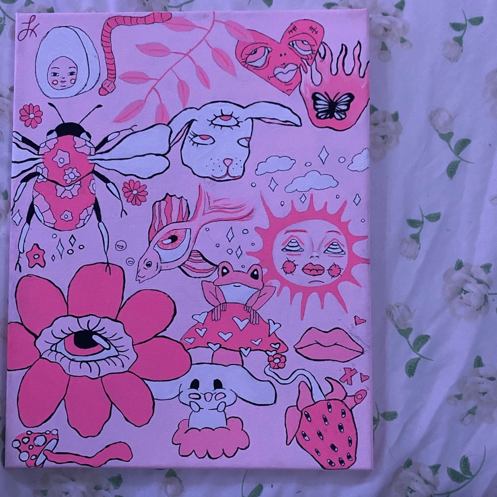 Pink trippy/bohemian handmade painting!